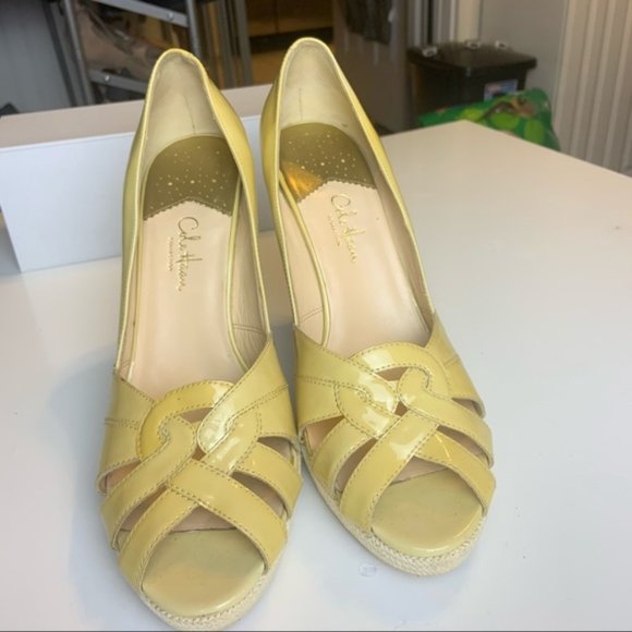 Cole Haan Nike Air Yellow Patent Leather Chunk Heels - Picture 2 of 14